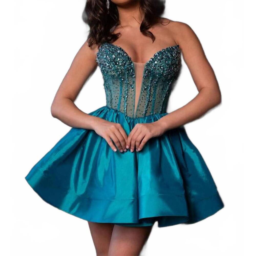 NEW RACHEL ALLAN stone beading prom mini dress in jade